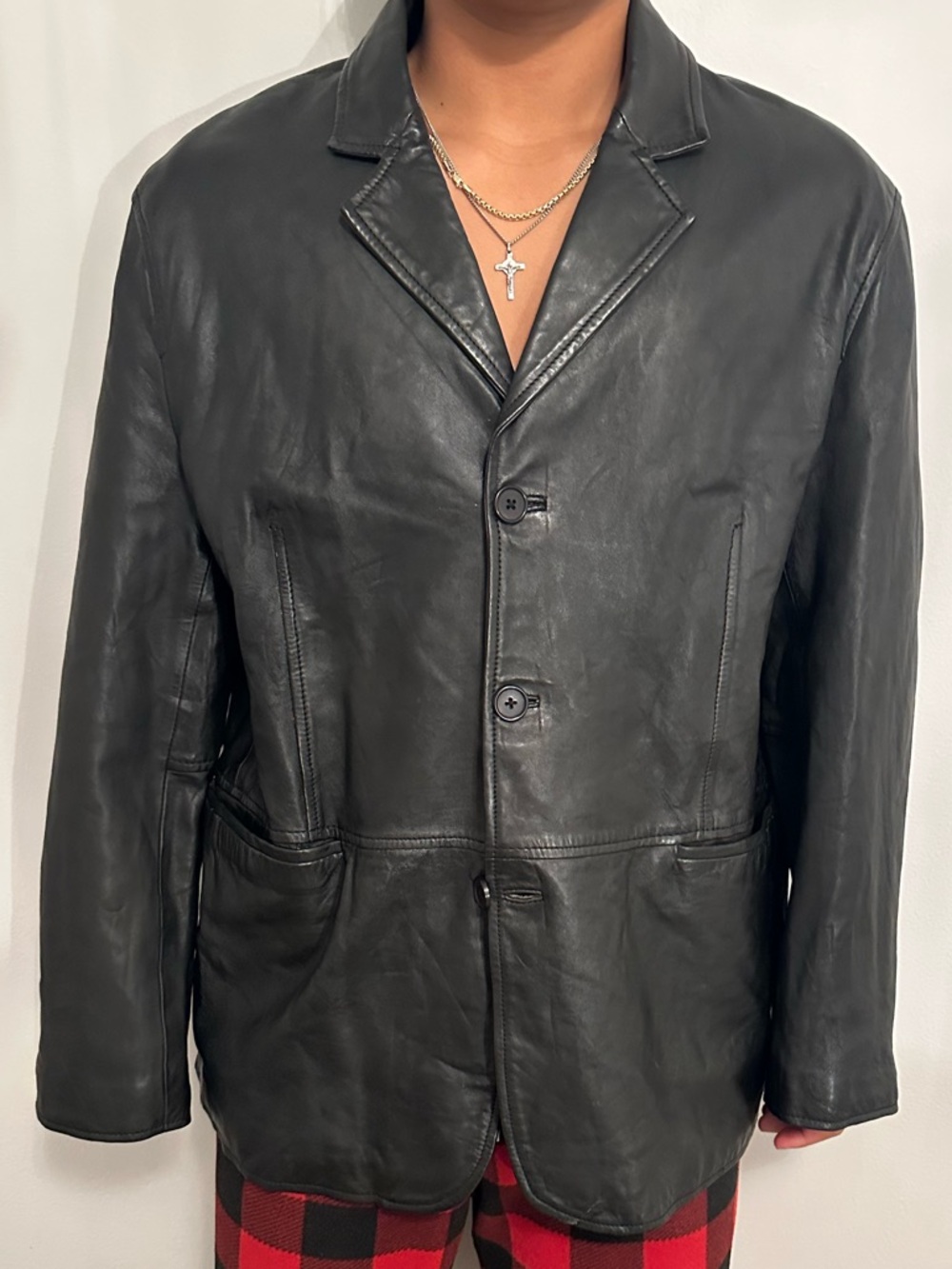 Zara Black Leather Pea Coat